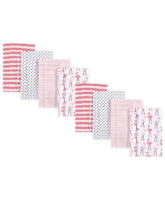Hudson Baby Boys and Girls Cotton Poly Flannel Burp Cloths 8-Pack Set, Flamingos, One Size