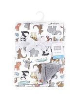 Hudson Baby Plush Blanket with Furry Binding and Back, Zoo Animals, One Size