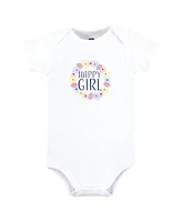 Hudson Baby Girls Cotton Bodysuits, Happy Girl, Preemie