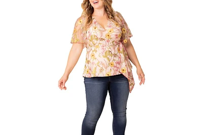 Kiyonna Plus Rosalie Embroidered Wrap Top