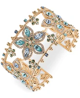 Marchesa Gold-Tone Blue Multi Stone Floral Cuff Bracelet