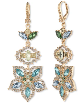 Marchesa Gold-Tone Crystal & Imitation Pearl Flower Linear Drop Earrings