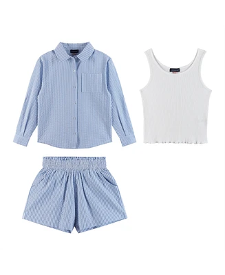 Andy & Evan Big Girls Toddler/Child Blue Woven Buttondown and Shorts Set