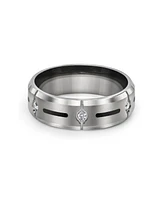 Bling Jewelry Black Inlay Cz Cubic Zirconia Accent Silver Tone Titanium Wide Band Ring