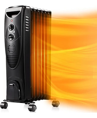 Zafro 1500W Oil-Filled Radiator Heater, Portable Electric Space Heater with Adjustable Thermostat, 3 Heat Levels, Tip-Over & Overheat Protection, Quie