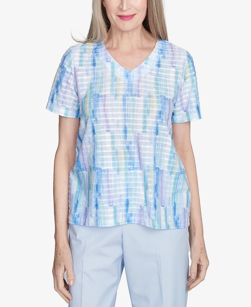 Alfred Dunner Women's St. Thomas Textured Brushstroke Short Sleeve V-Neck T-Shirt