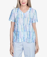 Alfred Dunner Women's St. Thomas Textured Brushstroke Short Sleeve V-Neck T-Shirt