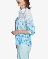 Alfred Dunner Women's St. Thomas Border Floral Collared Neck Top