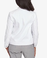 Alfred Dunner Women's Crystal Springs Eyelet Denim Collared Neck Jacket