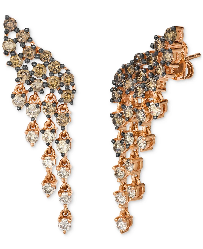 Le Vian Chocolate Ombre Diamond Cascading Cluster Drop Earrings (2 ct. t.w.) in 14k Rose Gold