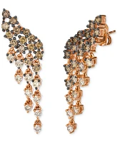 Le Vian Chocolate Ombre Diamond Cascading Cluster Drop Earrings (2 ct. t.w.) in 14k Rose Gold