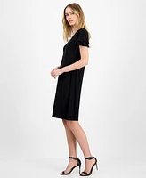 Ak Anne Klein Women's Double Flutter-Sleeve V-Neck Dress