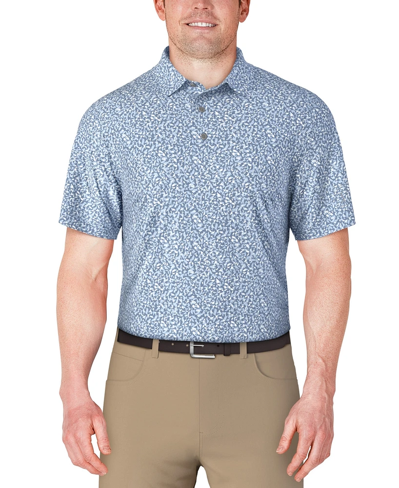 Pga Tour Men's Short Sleeve Micro Geo Print Golf Polo Shirt