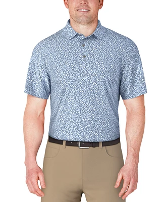 Pga Tour Men's Short Sleeve Micro Geo Print Golf Polo Shirt