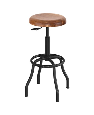 Seville Classics Acacia Wood Seat Pneumatic Adjustable Work Stool