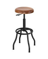 Seville Classics Acacia Wood Seat Pneumatic Adjustable Work Stool