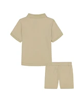 Calvin Klein Baby Boys 2-Piece Solid Interlock Polo Shirt and Drawstring Shorts Set