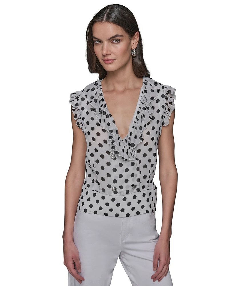 Karl Lagerfeld Paris Women's Dot-Print Ruffled Top