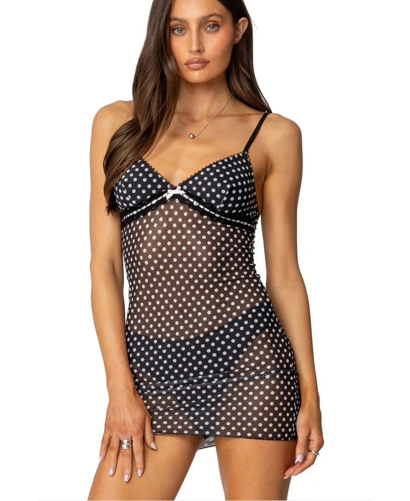 Edikted Women's Polka Sheer Mesh Mini Dress