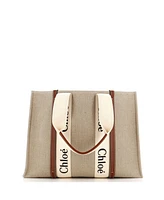 Pre-Owned Chloe Large Woody Tote Canvas with Leather