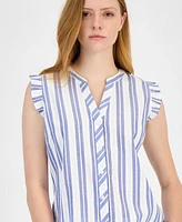 Tommy Hilfiger Women's Cotton Textured-Stripe Ruffled Shirt
