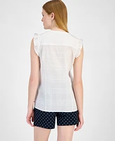 Tommy Hilfiger Women's Cotton Tonal-Plaid Ruffled-Sleeve Shirt