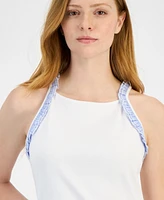 Tommy Hilfiger Women's High-Neck Ruffle-Trim Cotton Tank Top