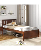 Wooden Platform Bed with Headboard and Slat Support-Twin Size