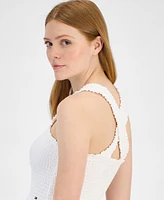 Tommy Hilfiger Women's Cotton Smocked Sleeveless Midi Dress