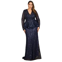 Lara Women's Long Sleeve Beaded Peplum Dress