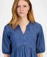 Tommy Hilfiger Women's Chambray V-Neck Tiered Dress