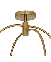 Clara 26" Mid Century Modern 4-Light Semi Flush-Mount Ceiling Light Fixture Kitchen Foyer Hallway Warm Brass Finish White Glass Bedroom Bathroom