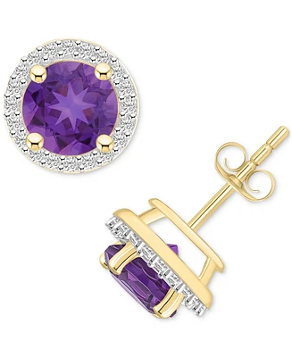 Amethyst (1-1/2 ct. t.w.) & Lab-Created White Sapphire (1/5 Halo Stud Earrings 10k Gold (Also Peridot)