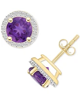 Amethyst (1-1/2 ct. t.w.) & Lab-Created White Sapphire (1/5 Halo Stud Earrings 10k Gold (Also Peridot)
