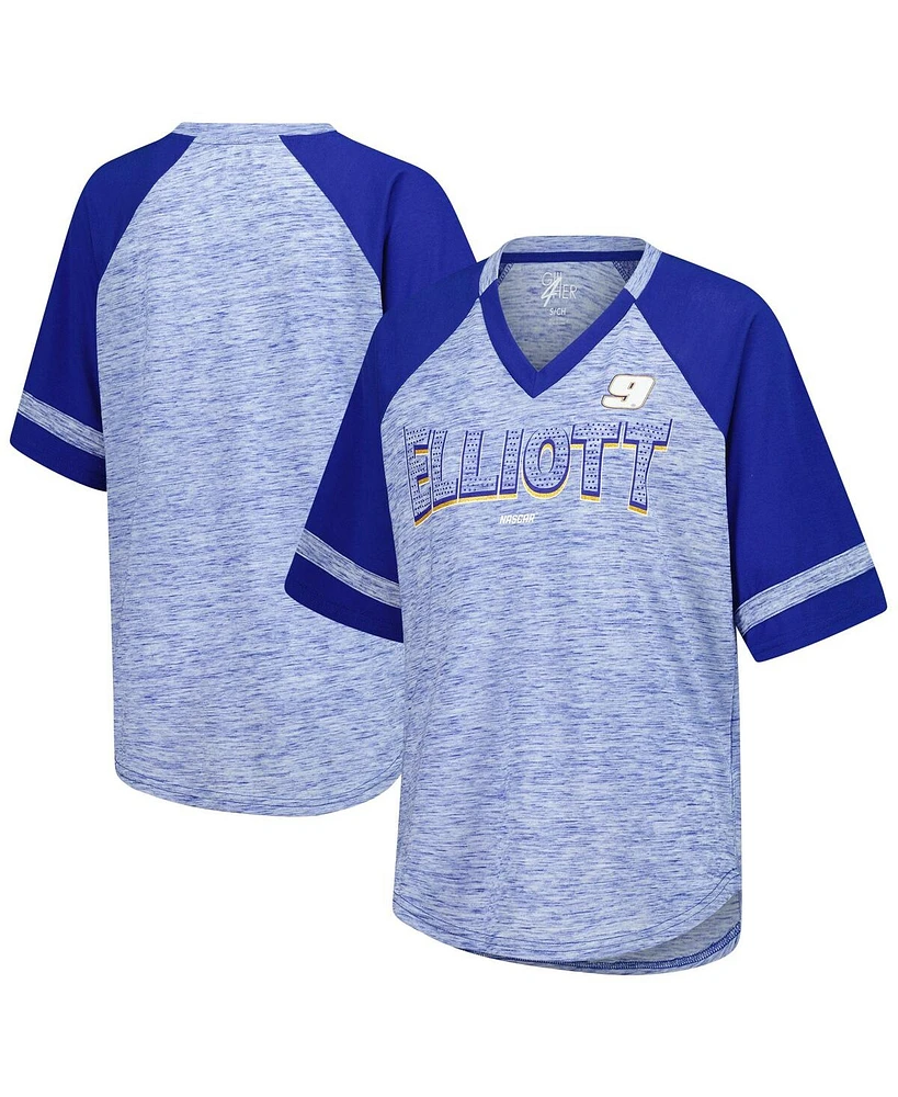 G-iii 4Her by Carl Banks Women's Heather Royal Chase Elliott Hall of Fame Oversized Raglan V-Neck T-Shirt