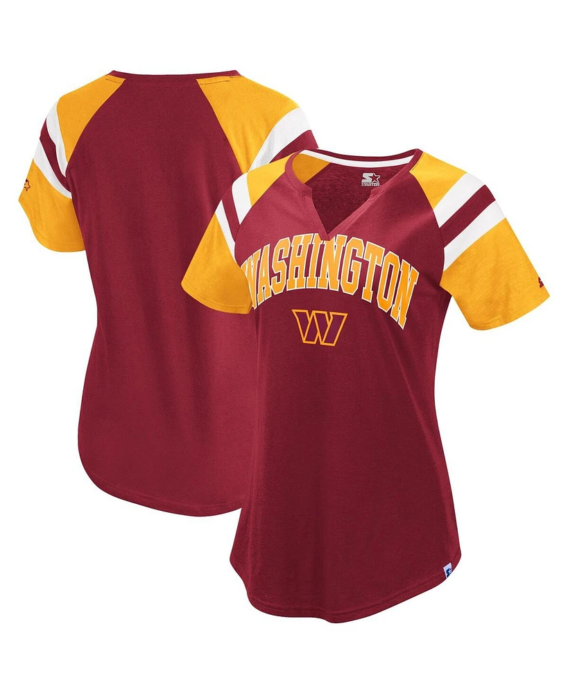 Starter Women's Burgundy Washington Commanders Game On Notch Neck Raglan T-Shirt