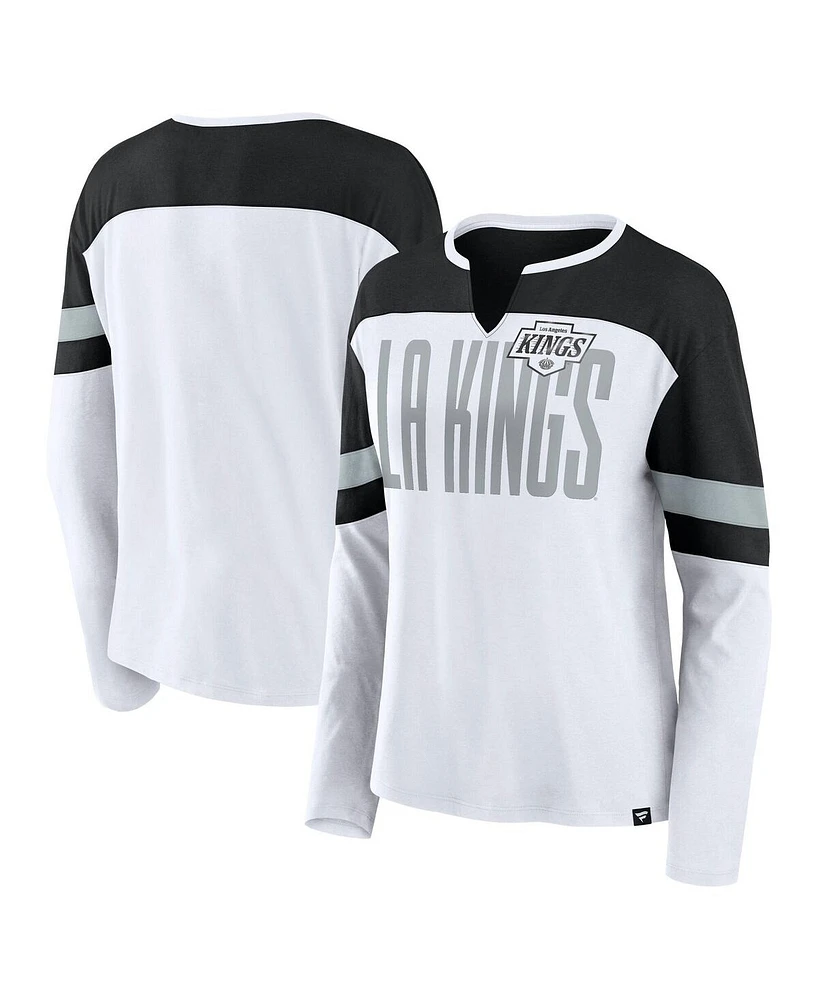 Fanatics Women's White/Black Los Angeles Kings Frozen Long Sleeve Notch Neck T-Shirt