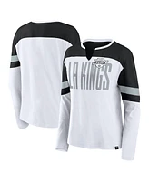 Fanatics Women's White/Black Los Angeles Kings Frozen Long Sleeve Notch Neck T-Shirt