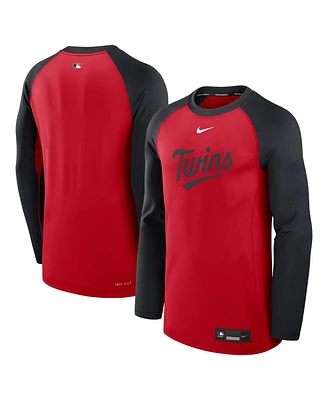 Nike Men's Red/Navy Minnesota Twins Authentic Collection Game Time Raglan Performance Long Sleeve T-Shirt