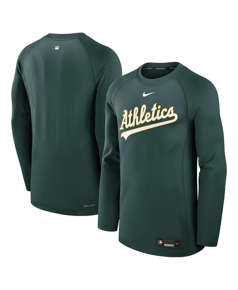 Nike Men's Green Athletics Authentic Collection Game Time Raglan Performance Long Sleeve T-Shirt