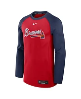 Nike Men's Red/Navy Atlanta Braves Authentic Collection Game Time Raglan Performance Long Sleeve T-Shirt
