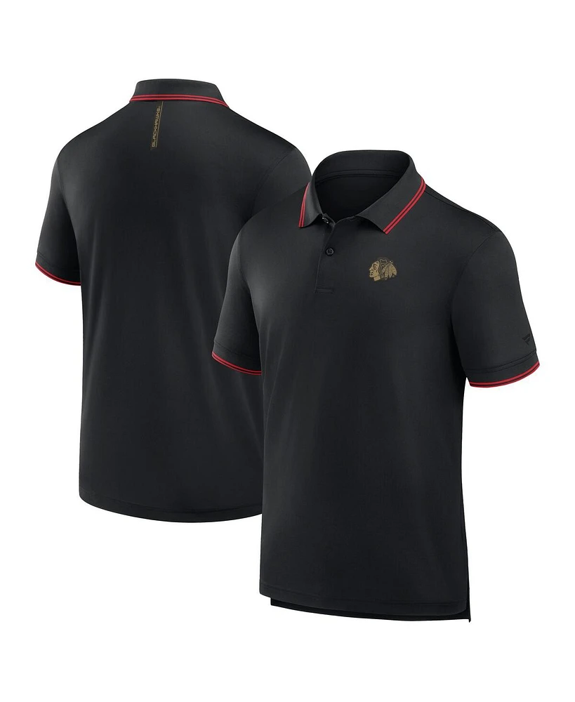 Fanatics Men's Black Chicago Blackhawks Front Office Move Mono Polo Shirt