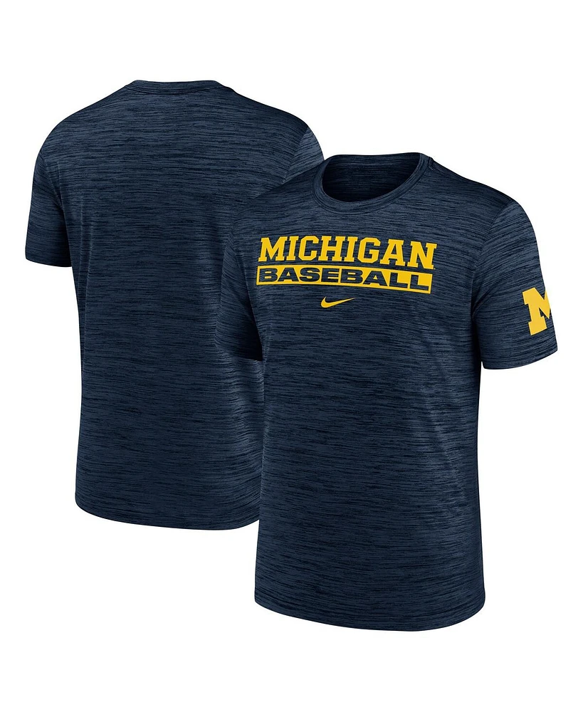 Nike Men's Navy Michigan Wolverines Velocity Baseball Wordmark Stack Performance T-Shirt