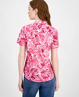 Nautica Jeans Women's Palm-Print Cotton Camp Shirt