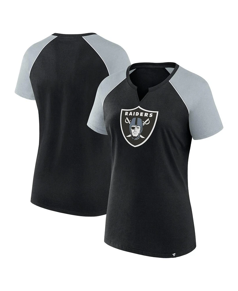 Fanatics Women's Black/Silver Las Vegas Raiders Glittered Primary Raglan T-Shirt