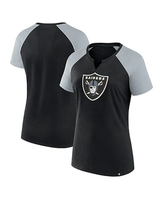 Fanatics Women's Black/Silver Las Vegas Raiders Glittered Primary Raglan T-Shirt