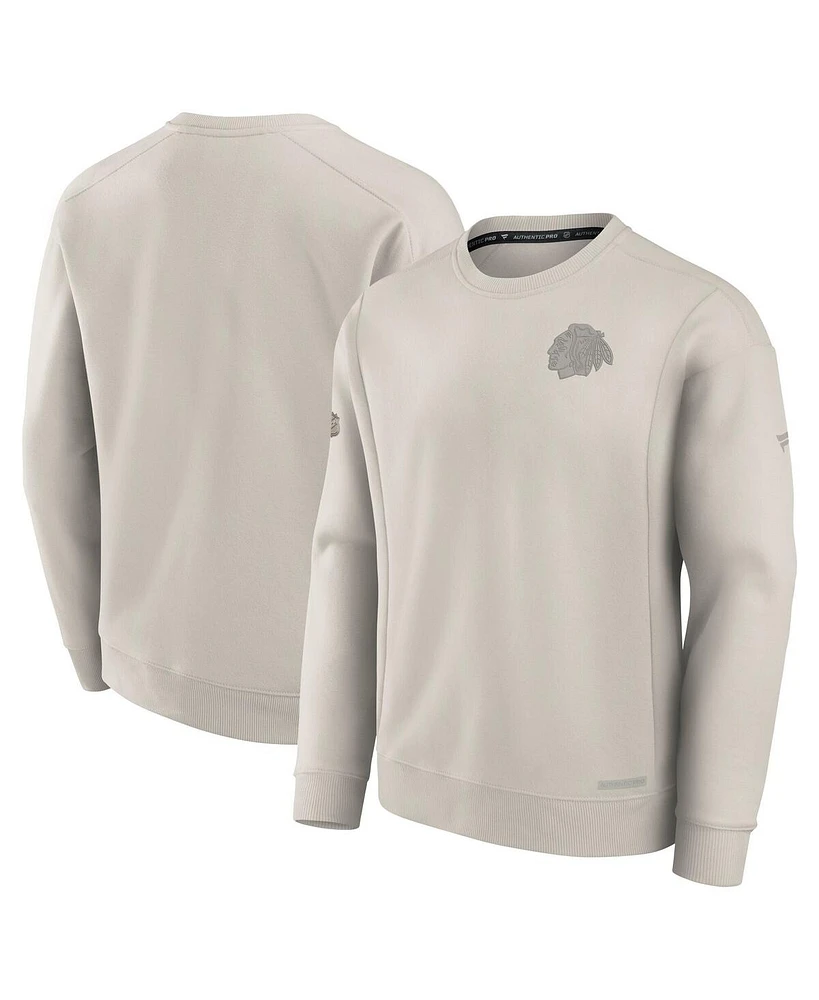 Fanatics Men's Cream Chicago Blackhawks Authentic Pro Road Fleece Pullover Sweatshirt