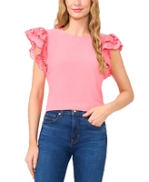 CeCe Women's Ruffled Eyelet-Sleeve Crewneck Top