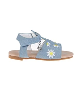 Bebe Toddler Girls Denim and Embroidered Flowers Sandals