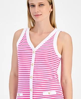 Nautica Jeans Women's Striped Button Sleeveless Sweater
